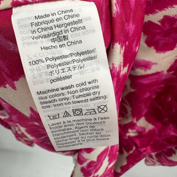 J.Crew Barbie Pink Floral Print Deep V-neck Faux Button Front Fitted Blouse // 2 - Picture 11 of 13